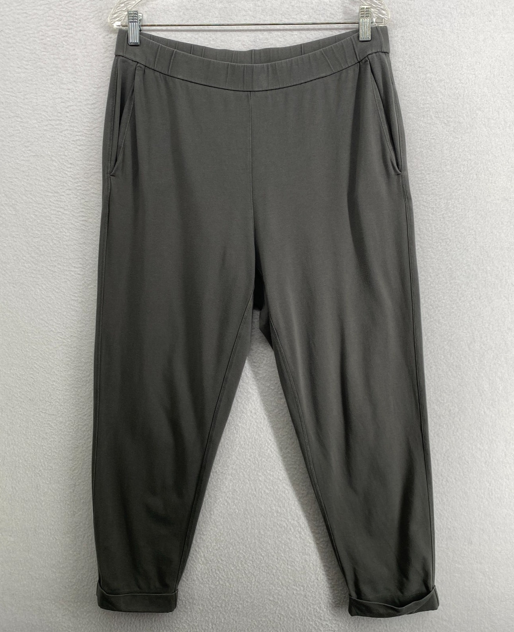 EILEEN FISHER Pants M Stretch Organic Cotton Jersey Slouchy Cropped Cuff Gray